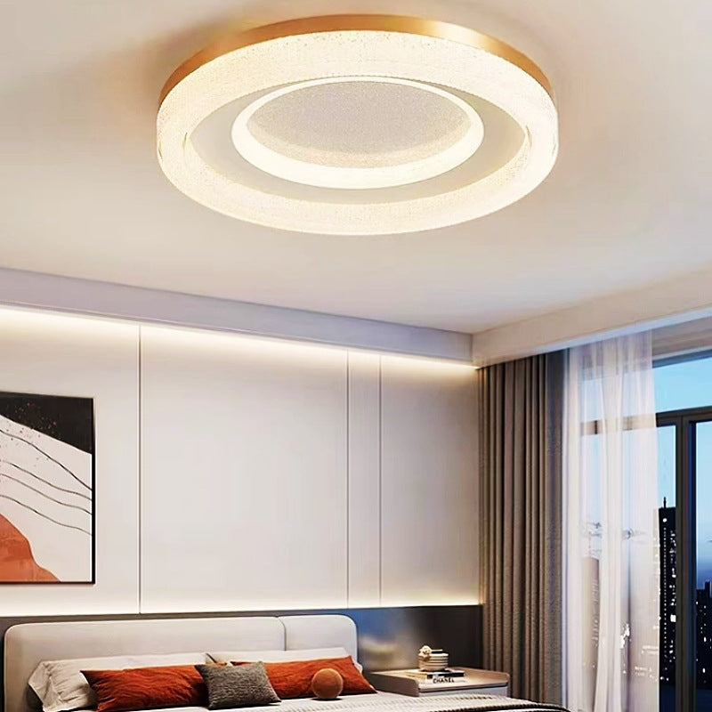 Modern Minimalist Round Acrylic Crystal Sand Hardware LED Flush Mount Ceiling Light For Bedroom