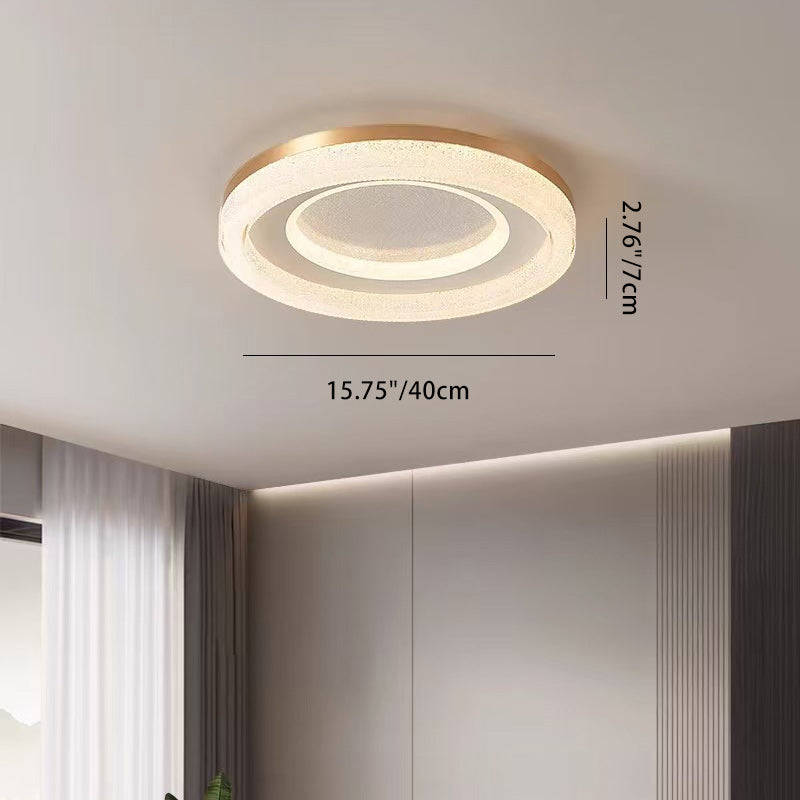 Modern Minimalist Round Acrylic Crystal Sand Hardware LED Flush Mount Ceiling Light For Bedroom