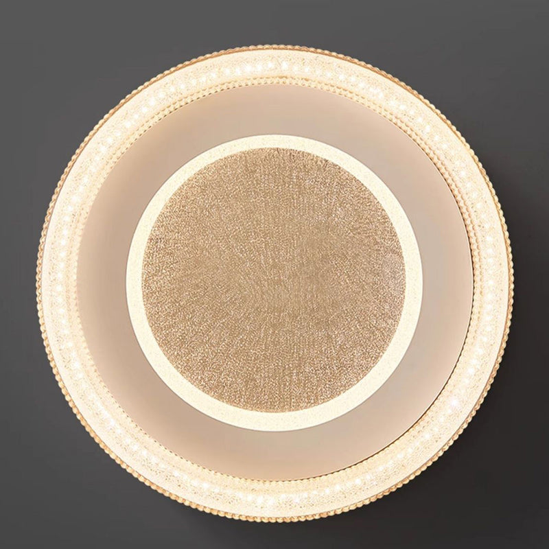 Modern Minimalist Round Acrylic Crystal Sand Hardware LED Flush Mount Ceiling Light For Bedroom