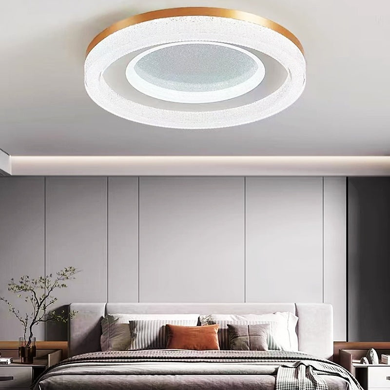 Modern Minimalist Round Acrylic Crystal Sand Hardware LED Flush Mount Ceiling Light For Bedroom