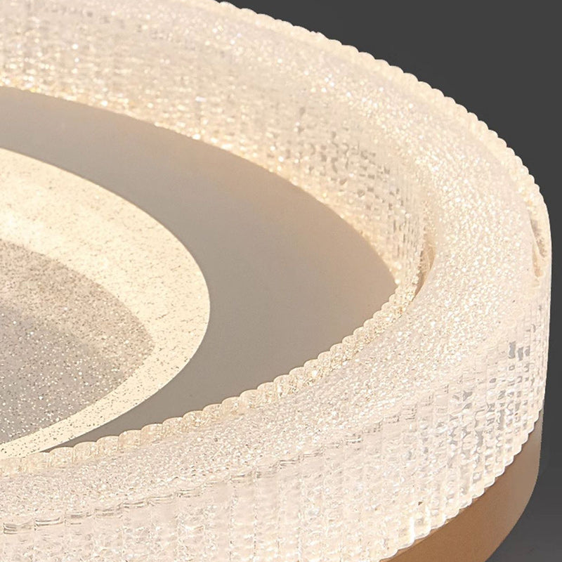 Modern Minimalist Round Acrylic Crystal Sand Hardware LED Flush Mount Ceiling Light For Bedroom