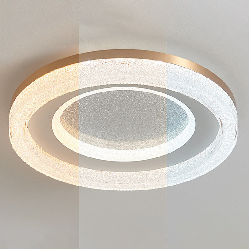 Modern Minimalist Round Acrylic Crystal Sand Hardware LED Flush Mount Ceiling Light For Bedroom