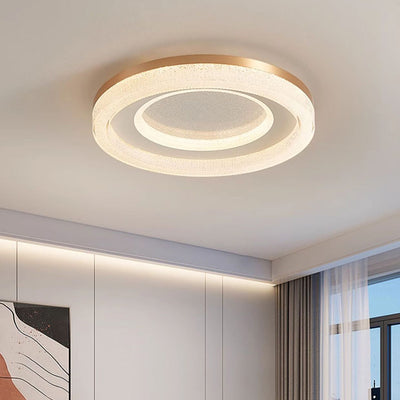 Modern Minimalist Round Acrylic Crystal Sand Hardware LED Flush Mount Ceiling Light For Bedroom