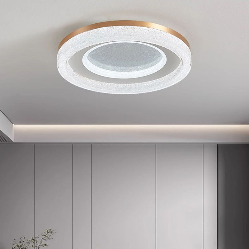 Modern Minimalist Round Acrylic Crystal Sand Hardware LED Flush Mount Ceiling Light For Bedroom