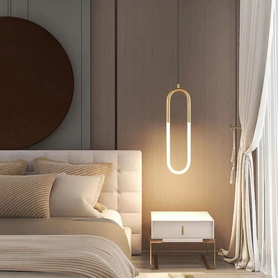 Contemporary Scandinavian Round Oval Acrylic Iron LED Pendant Light For Bedroom