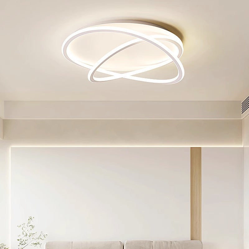 Contemporary Scandinavian Curved Line Round Soft Silicone Iron Aluminum LED Flush Mount Ceiling Light For Bedroom