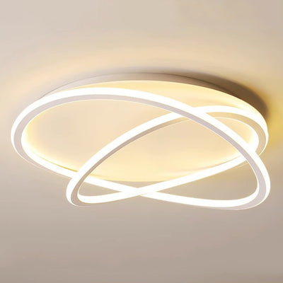 Contemporary Scandinavian Curved Line Round Soft Silicone Iron Aluminum LED Flush Mount Ceiling Light For Bedroom