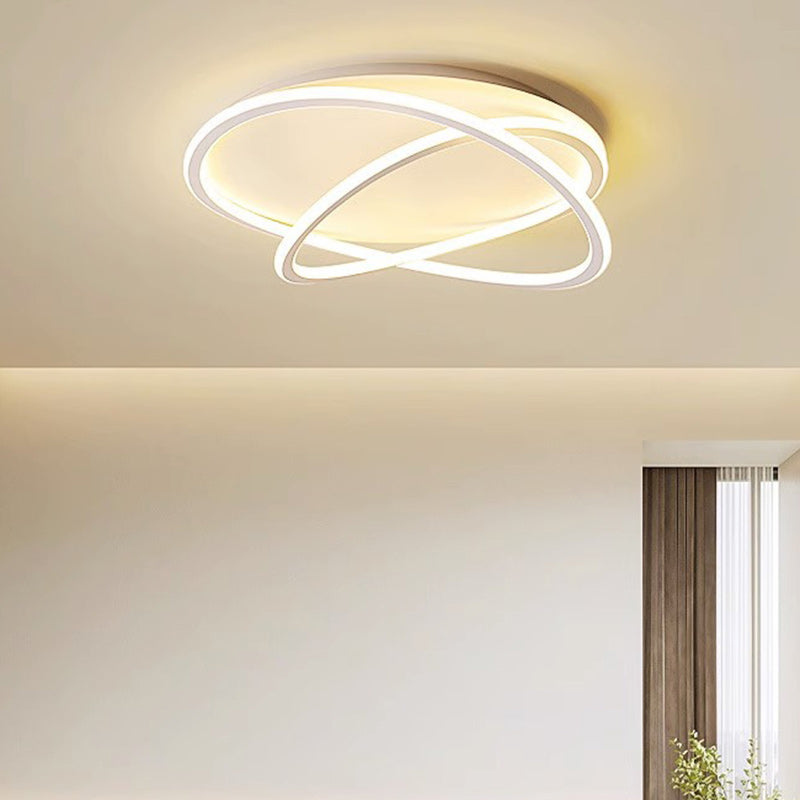 Contemporary Scandinavian Curved Line Round Soft Silicone Iron Aluminum LED Flush Mount Ceiling Light For Bedroom