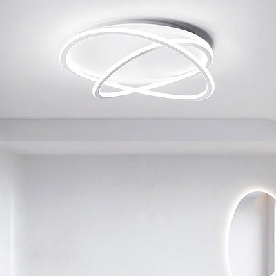 Contemporary Scandinavian Curved Line Round Soft Silicone Iron Aluminum LED Flush Mount Ceiling Light For Bedroom