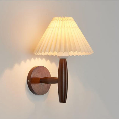 Modern Minimalist Pleated Umbrella Column Pleated Wood 1-Light Wall Sconce Lamp For Living Room