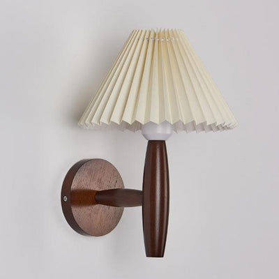 Modern Minimalist Pleated Umbrella Column Pleated Wood 1-Light Wall Sconce Lamp For Living Room