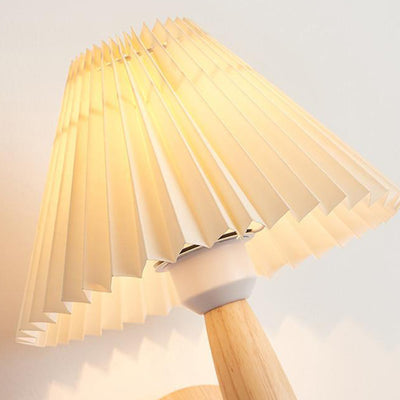 Modern Minimalist Pleated Umbrella Column Pleated Wood 1-Light Wall Sconce Lamp For Living Room