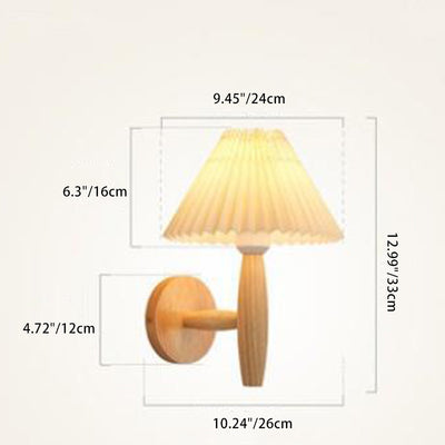 Modern Minimalist Pleated Umbrella Column Pleated Wood 1-Light Wall Sconce Lamp For Living Room