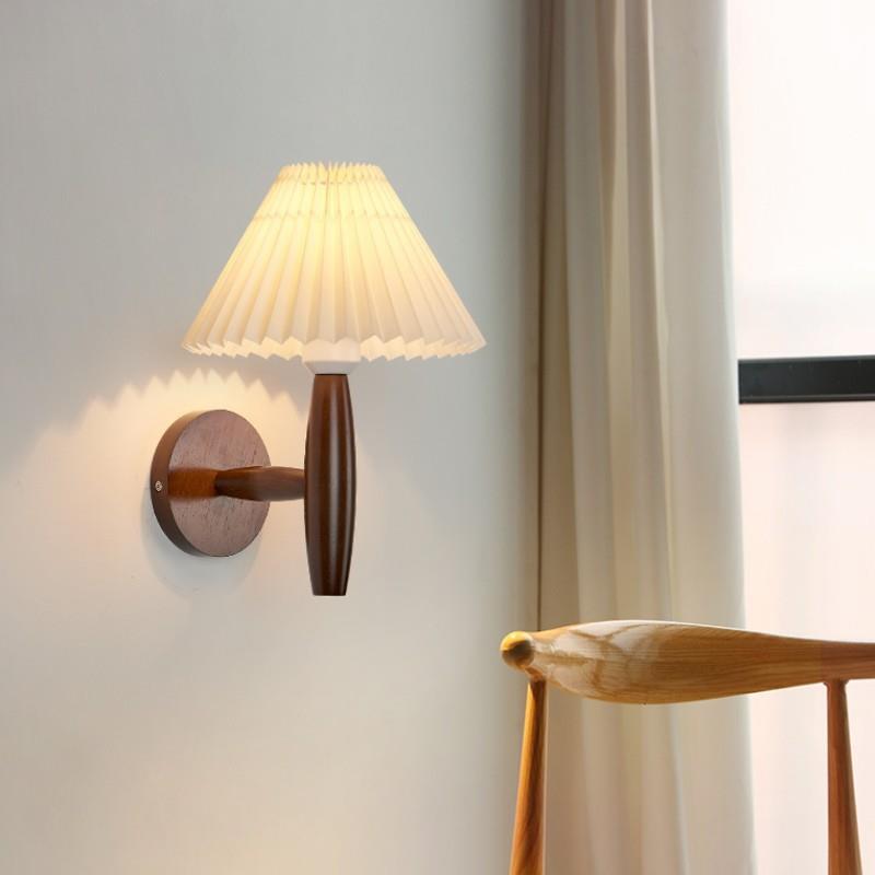 Modern Minimalist Pleated Umbrella Column Pleated Wood 1-Light Wall Sconce Lamp For Living Room