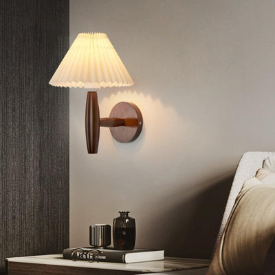 Modern Minimalist Pleated Umbrella Column Pleated Wood 1-Light Wall Sconce Lamp For Living Room