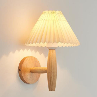 Modern Minimalist Pleated Umbrella Column Pleated Wood 1-Light Wall Sconce Lamp For Living Room