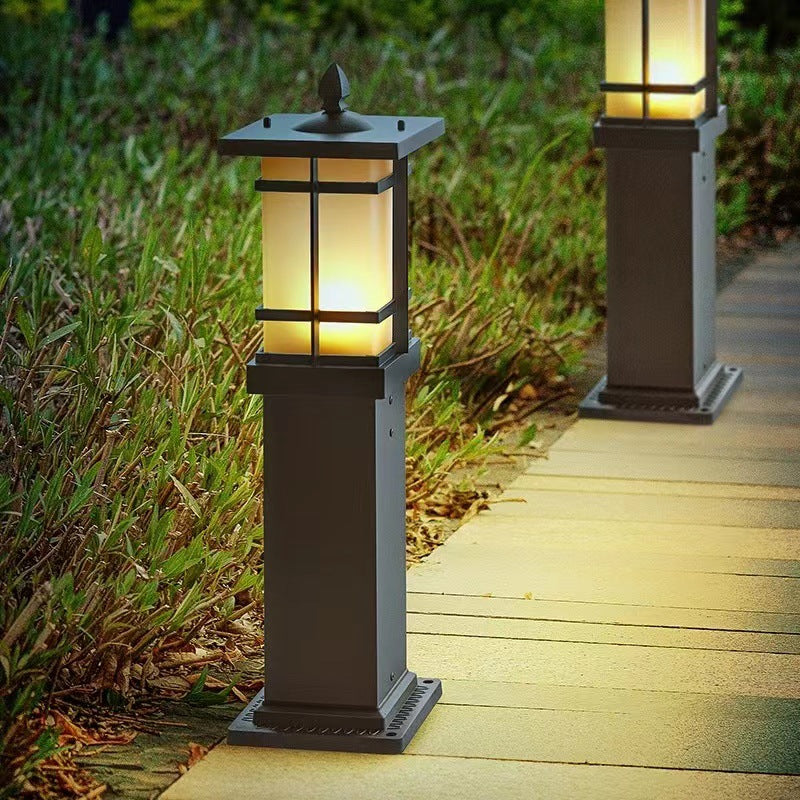 Modern Minimalist Rectangle Lattice Glass Aluminum 1-Light Landscape Lighting Outdoor Light For Garden