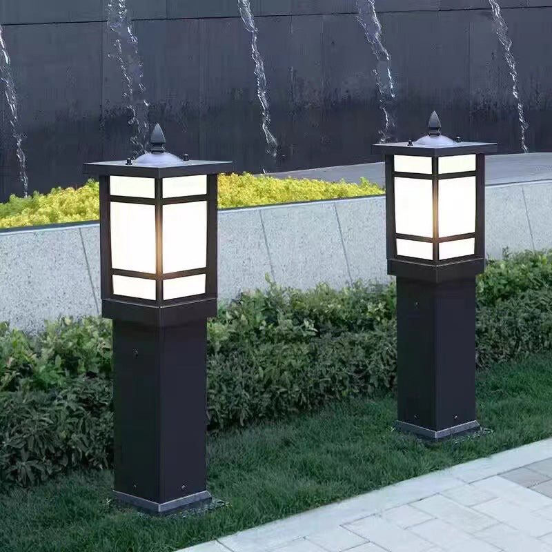 Modern Minimalist Rectangle Lattice Glass Aluminum 1-Light Landscape Lighting Outdoor Light For Garden