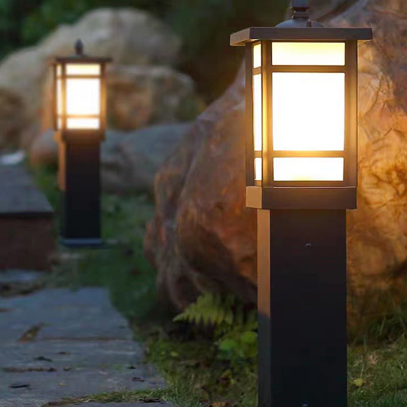 Modern Minimalist Rectangle Lattice Glass Aluminum 1-Light Landscape Lighting Outdoor Light For Garden