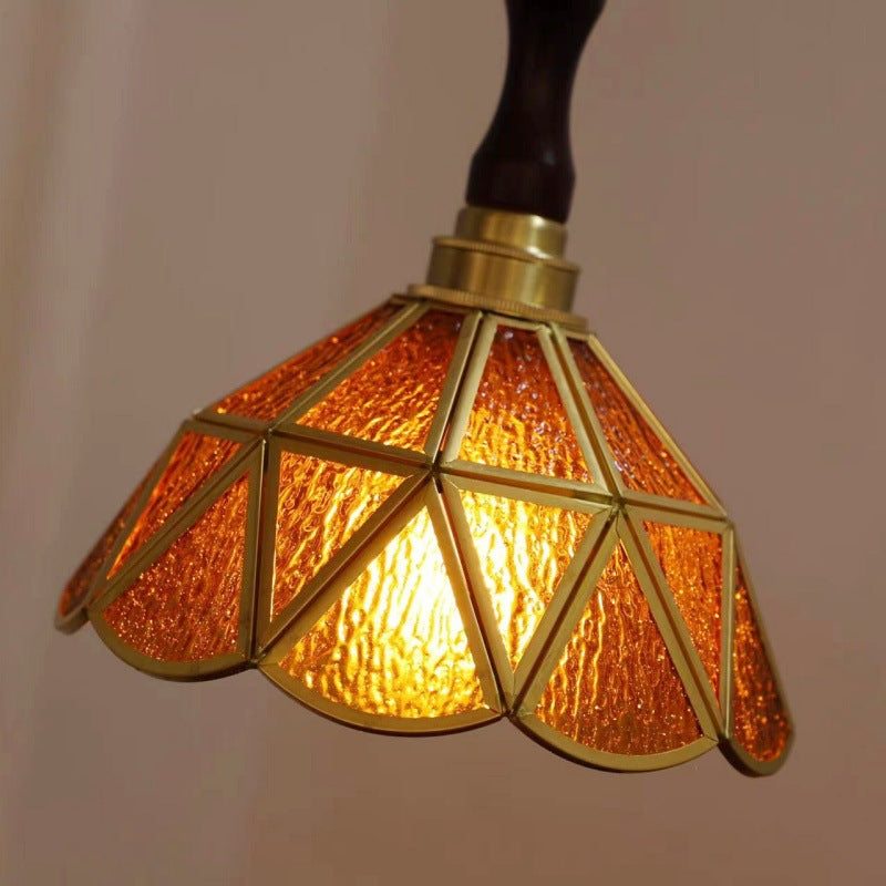 Traditional Tiffany Half Round Cherry Blossom Tapered Glass Iron 1-Light Pendant Light For Bedroom