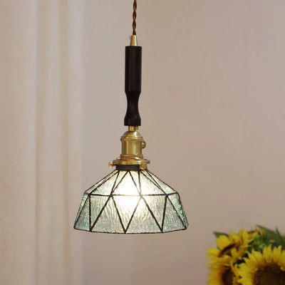 Traditional Tiffany Half Round Cherry Blossom Tapered Glass Iron 1-Light Pendant Light For Bedroom