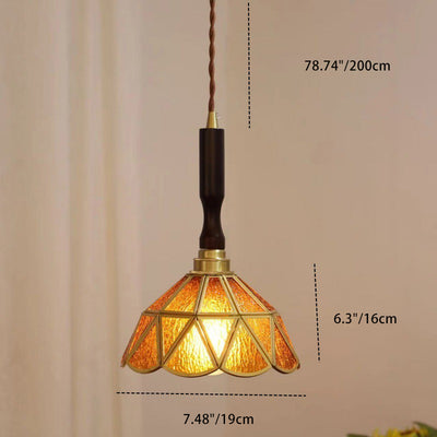 Traditional Tiffany Half Round Cherry Blossom Tapered Glass Iron 1-Light Pendant Light For Bedroom