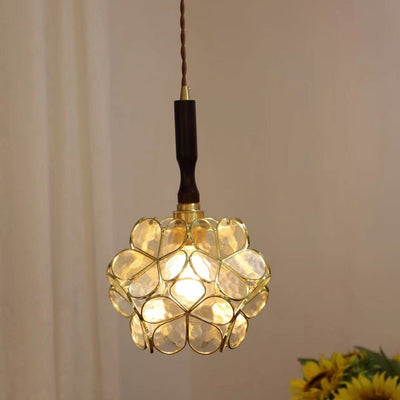 Traditional Tiffany Half Round Cherry Blossom Tapered Glass Iron 1-Light Pendant Light For Bedroom