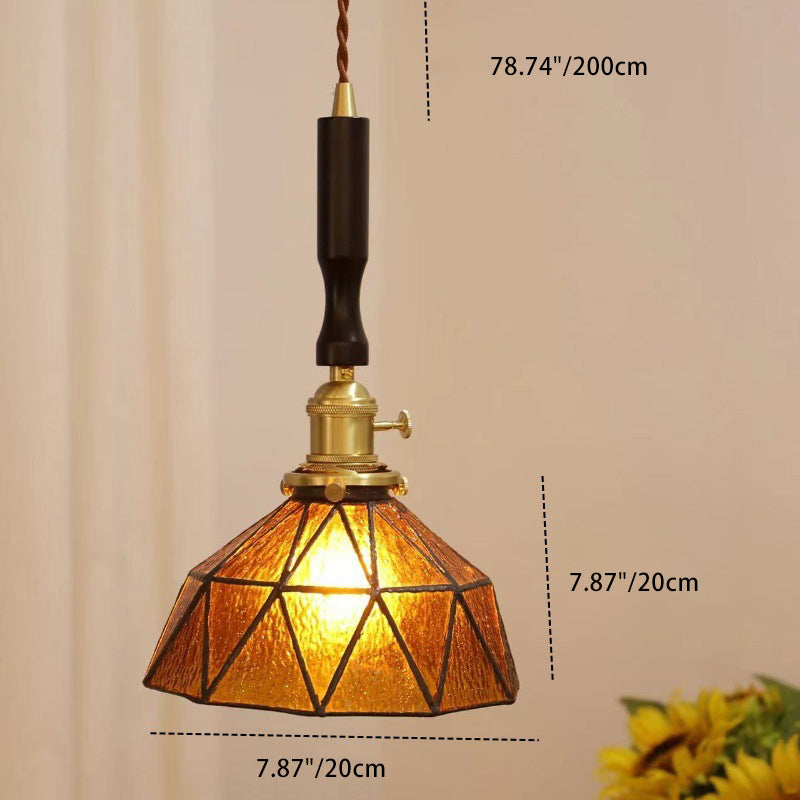 Traditional Tiffany Half Round Cherry Blossom Tapered Glass Iron 1-Light Pendant Light For Bedroom