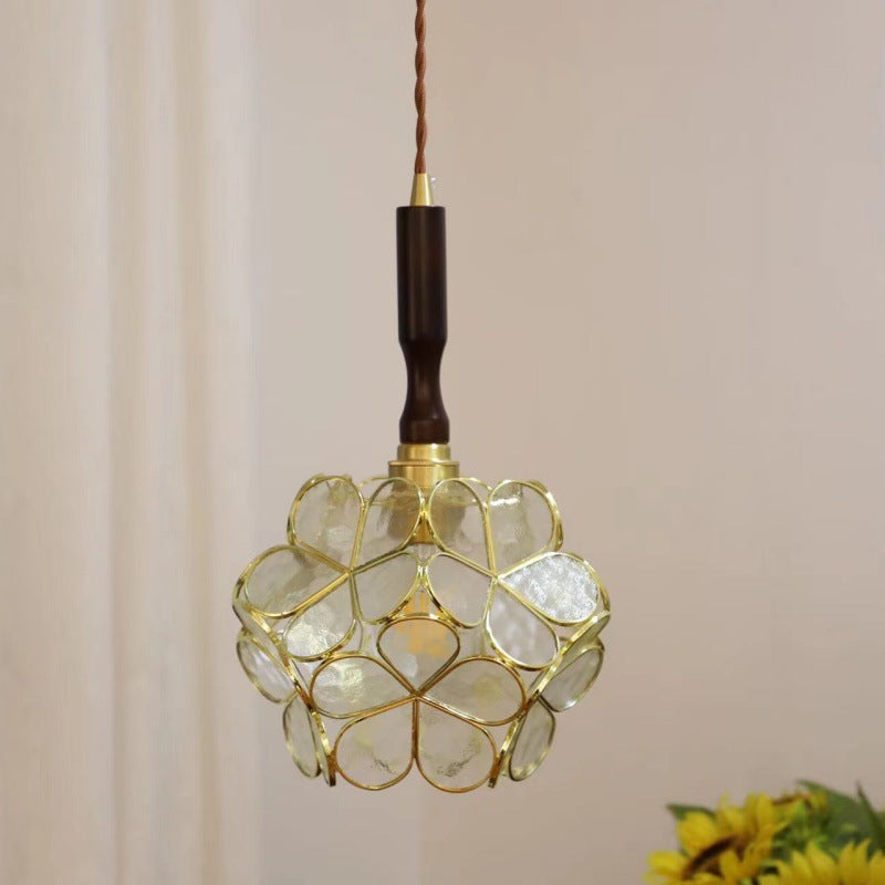 Traditional Tiffany Half Round Cherry Blossom Tapered Glass Iron 1-Light Pendant Light For Bedroom