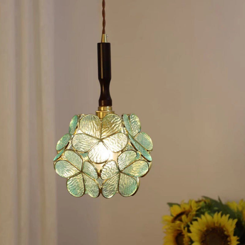 Traditional Tiffany Half Round Cherry Blossom Tapered Glass Iron 1-Light Pendant Light For Bedroom