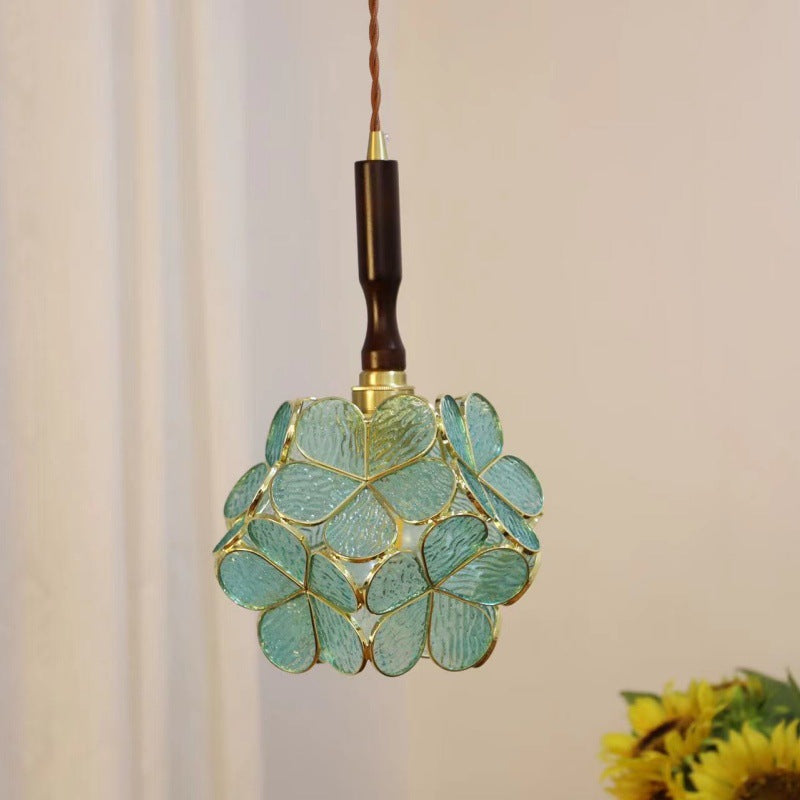 Traditional Tiffany Half Round Cherry Blossom Tapered Glass Iron 1-Light Pendant Light For Bedroom