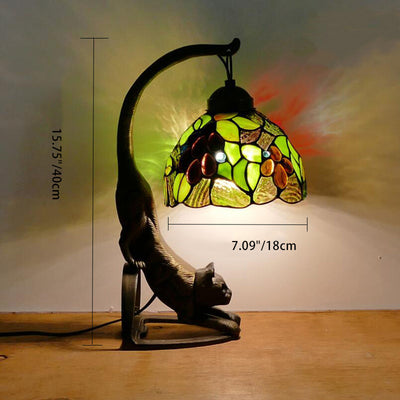 Traditional Tiffany Grape Leaf Curved Round Glass Iron 1-Light Table Lamp For Living Room