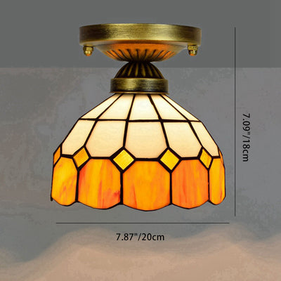 Traditional Tiffany Semi-Round Opening Glass Iron 1-Light Semi-Flush Mount Ceiling Light For Living Room