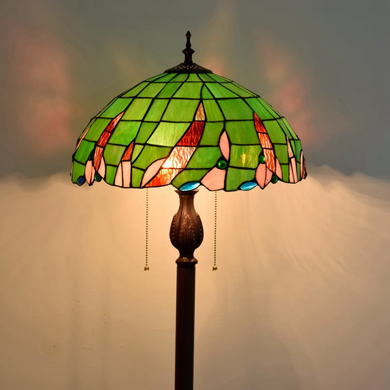 Traditional Tiffany Umbrella Round Glass Resin Iron 3-Light Standing Floor Lamp For Bedroom