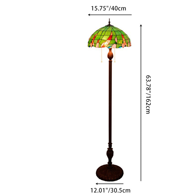 Traditional Tiffany Umbrella Round Glass Resin Iron 3-Light Standing Floor Lamp For Bedroom