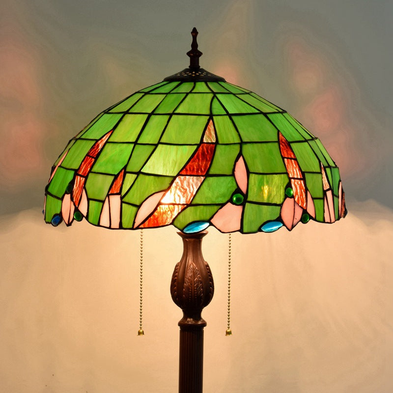 Traditional Tiffany Umbrella Round Glass Resin Iron 3-Light Standing Floor Lamp For Bedroom