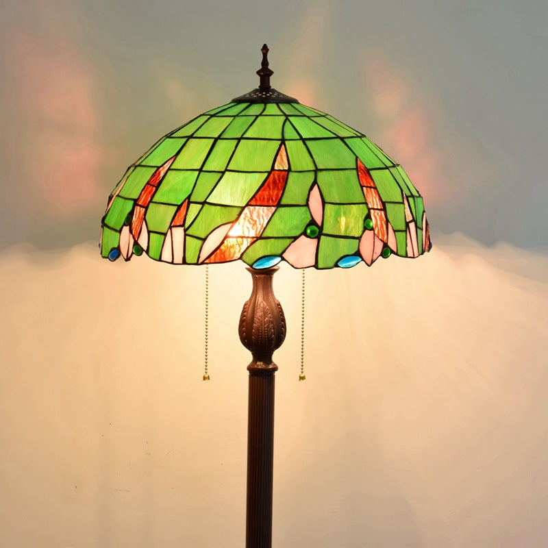 Traditional Tiffany Umbrella Round Glass Resin Iron 3-Light Standing Floor Lamp For Bedroom