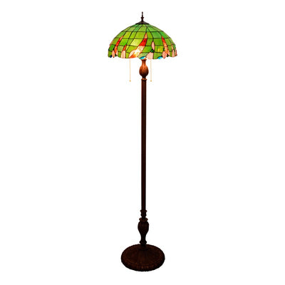 Traditional Tiffany Umbrella Round Glass Resin Iron 3-Light Standing Floor Lamp For Bedroom