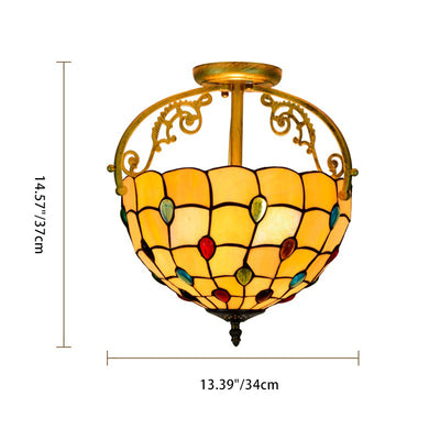 Traditional Tiffany Basket Semi-Round Beads Glass Iron 2-Light Semi-Flush Mount Ceiling Light For Living Room