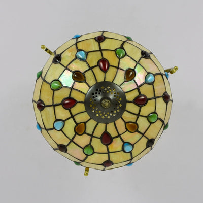 Traditional Tiffany Basket Semi-Round Beads Glass Iron 2-Light Semi-Flush Mount Ceiling Light For Living Room