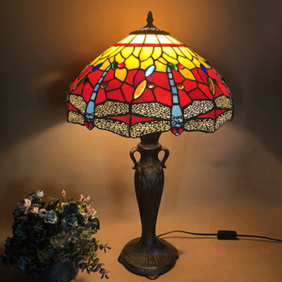 Traditional Tiffany Umbrella Round Glass Resin 1-Light Table Lamp For Living Room