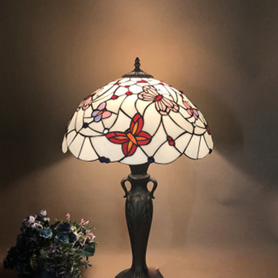 Traditional Tiffany Umbrella Round Glass Resin 1-Light Table Lamp For Living Room