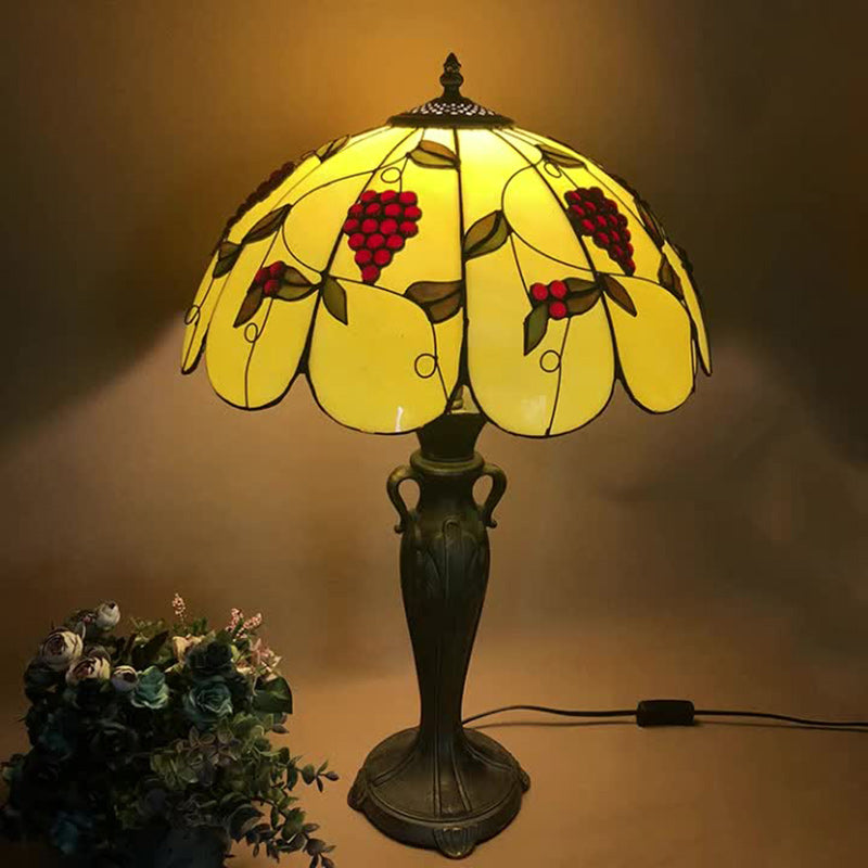 Traditional Tiffany Umbrella Round Glass Resin 1-Light Table Lamp For Living Room