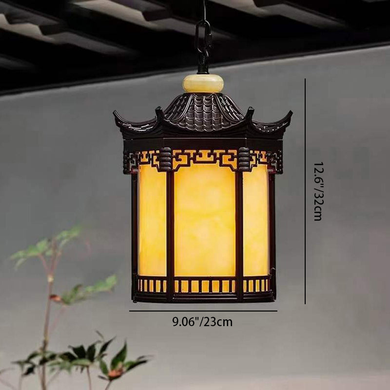 Traditional Chinese Hexagonal Gazebo PC Aluminum 1-Light Pendant Light For Garden