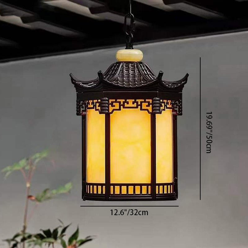 Traditional Chinese Hexagonal Gazebo PC Aluminum 1-Light Pendant Light For Garden