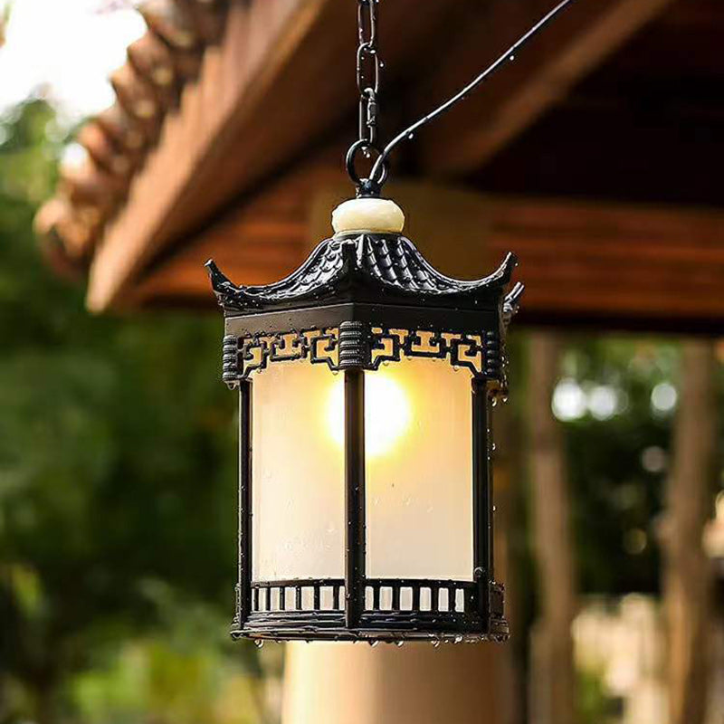 Traditional Chinese Hexagonal Gazebo PC Aluminum 1-Light Pendant Light For Garden