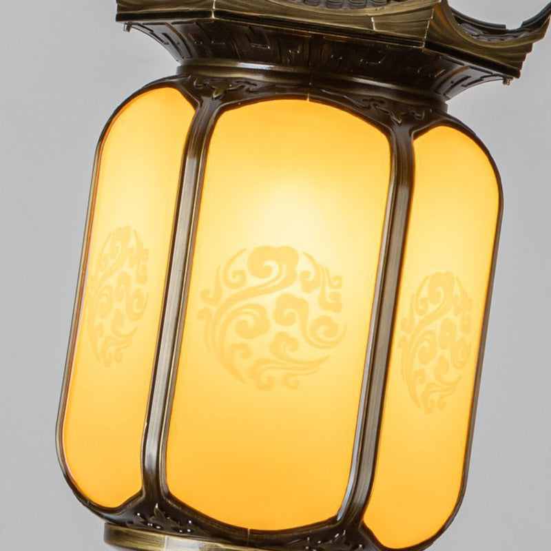 Traditional Chinese Gazebo Lantern PC Faux Dolomite Aluminum 1-Light Pendant Light For Garden