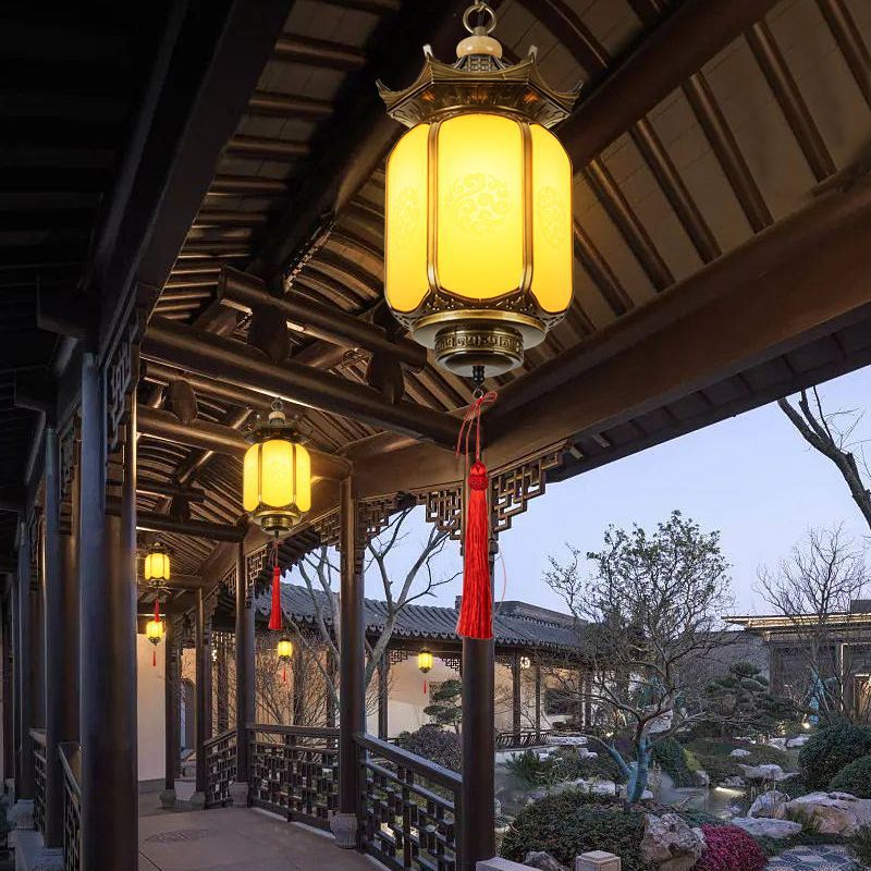 Traditional Chinese Gazebo Lantern PC Faux Dolomite Aluminum 1-Light Pendant Light For Garden