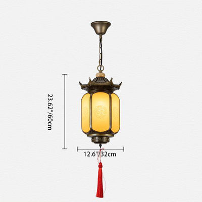 Traditional Chinese Gazebo Lantern PC Faux Dolomite Aluminum 1-Light Pendant Light For Garden