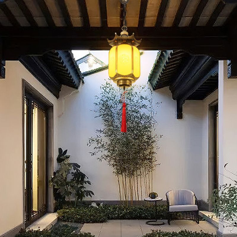 Traditional Chinese Gazebo Lantern PC Faux Dolomite Aluminum 1-Light Pendant Light For Garden